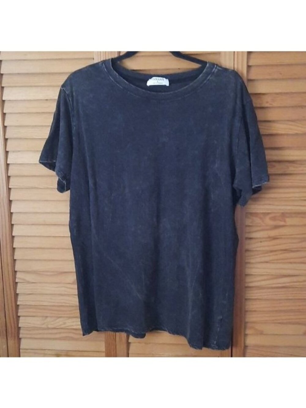 ZENANA Black French Terry Washed Acid Wash Short Sleeve Top Tshirt Size Large
